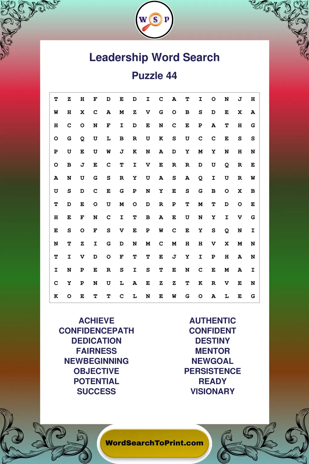 Leadership Word Search Puzzle 44