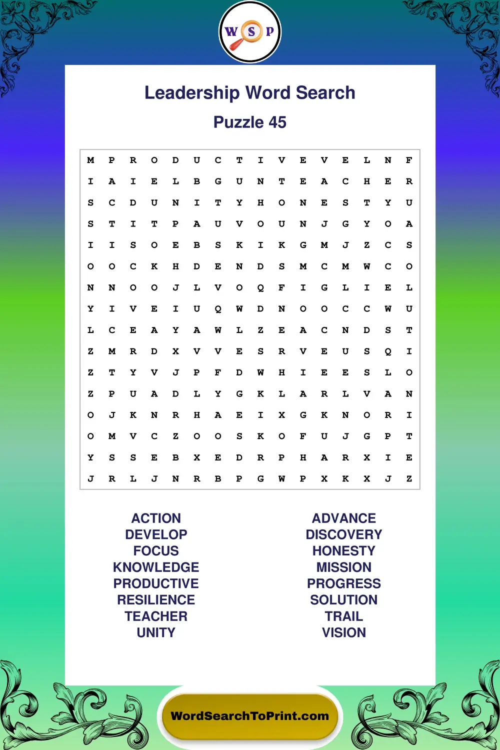 Leadership Word Search Puzzle 45