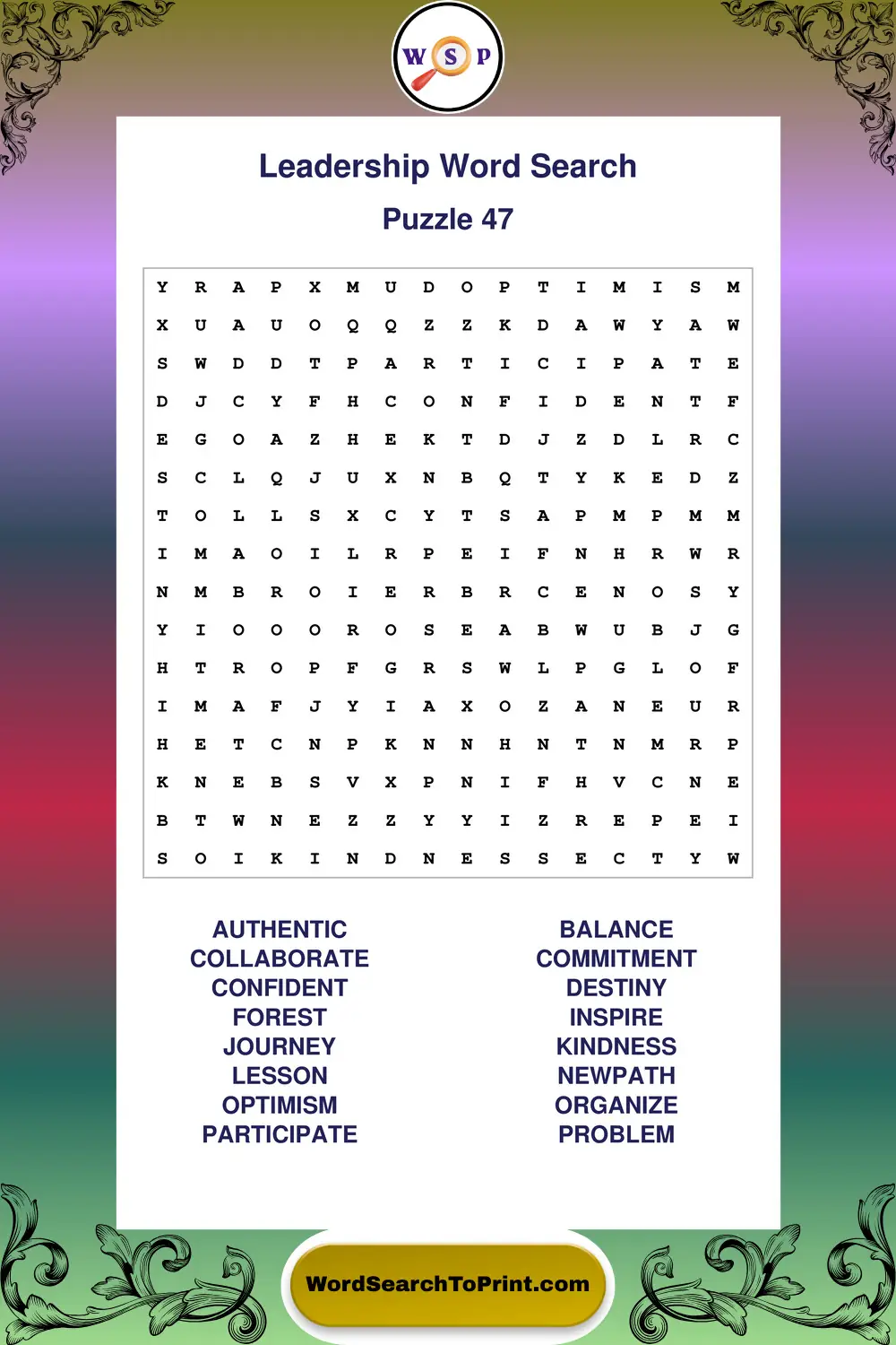 Leadership Word Search Puzzle 47