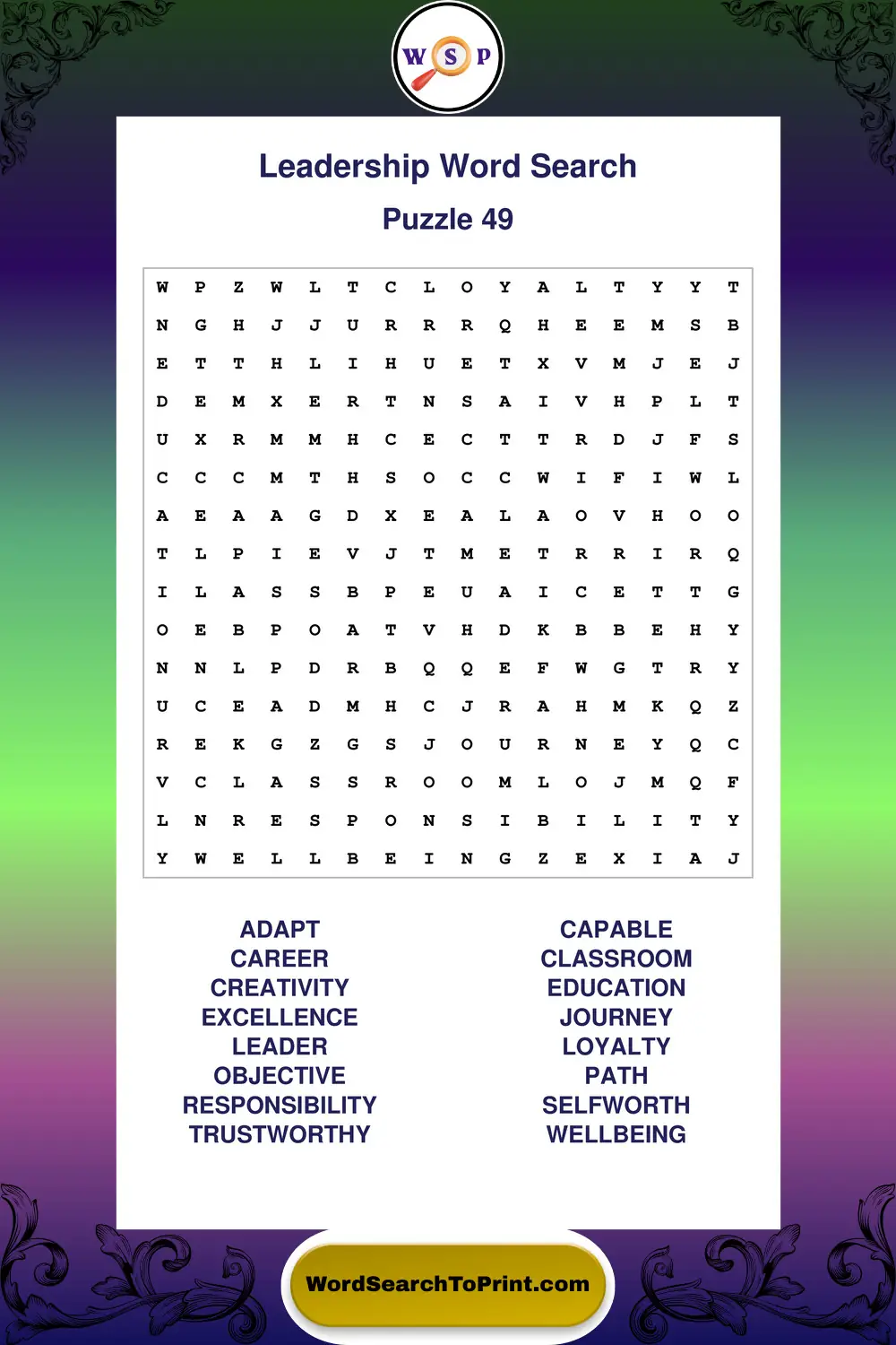 Leadership Word Search Puzzle 49