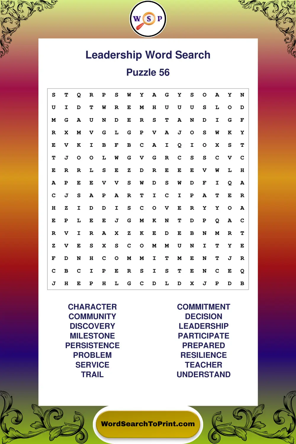Leadership Word Search Puzzle 56