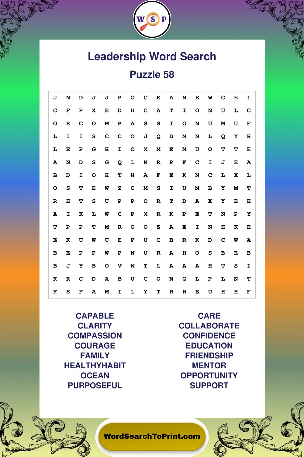 Leadership Word Search Puzzle 58