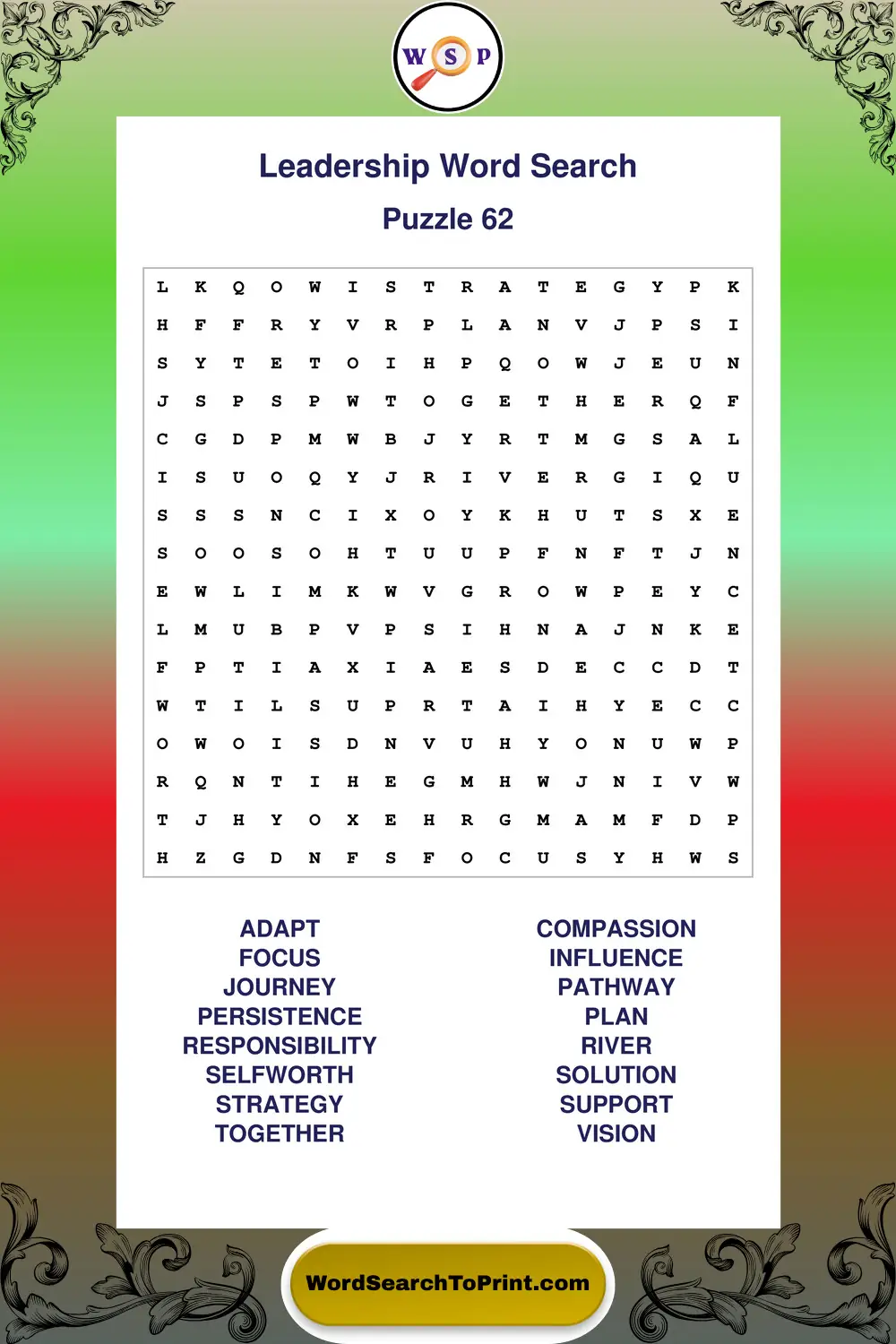 Leadership Word Search Puzzle 62