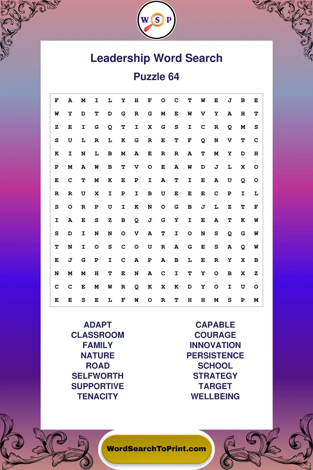 Leadership Word Search Puzzle 64