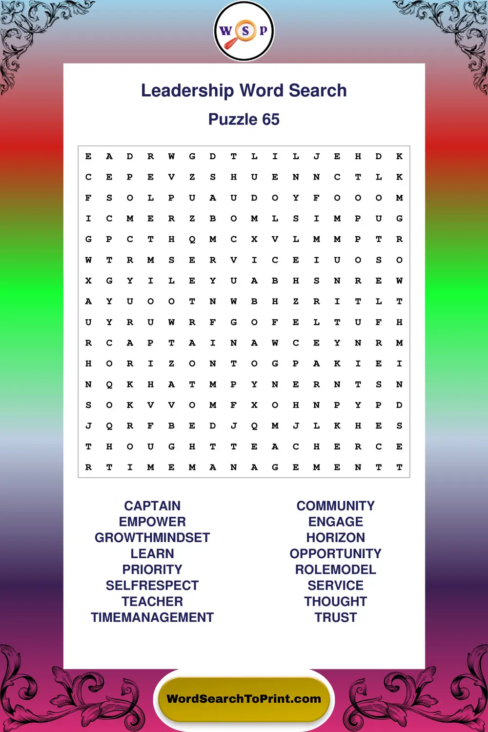 Leadership Word Search Puzzle 65