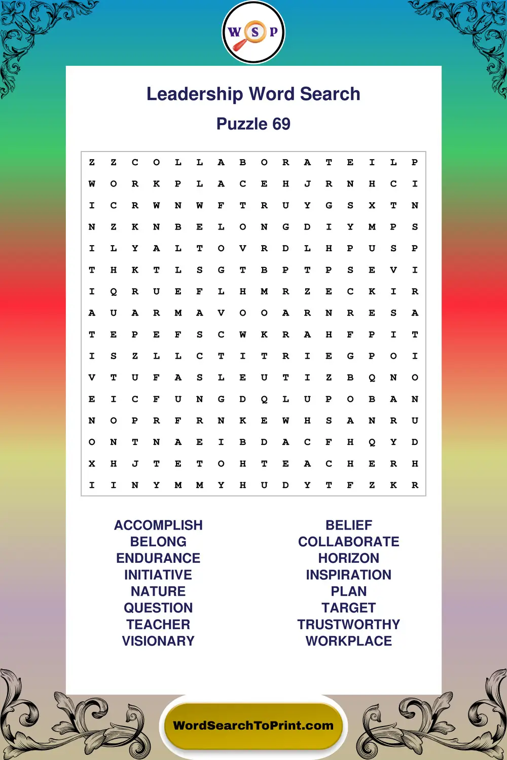 Leadership Word Search Puzzle 69