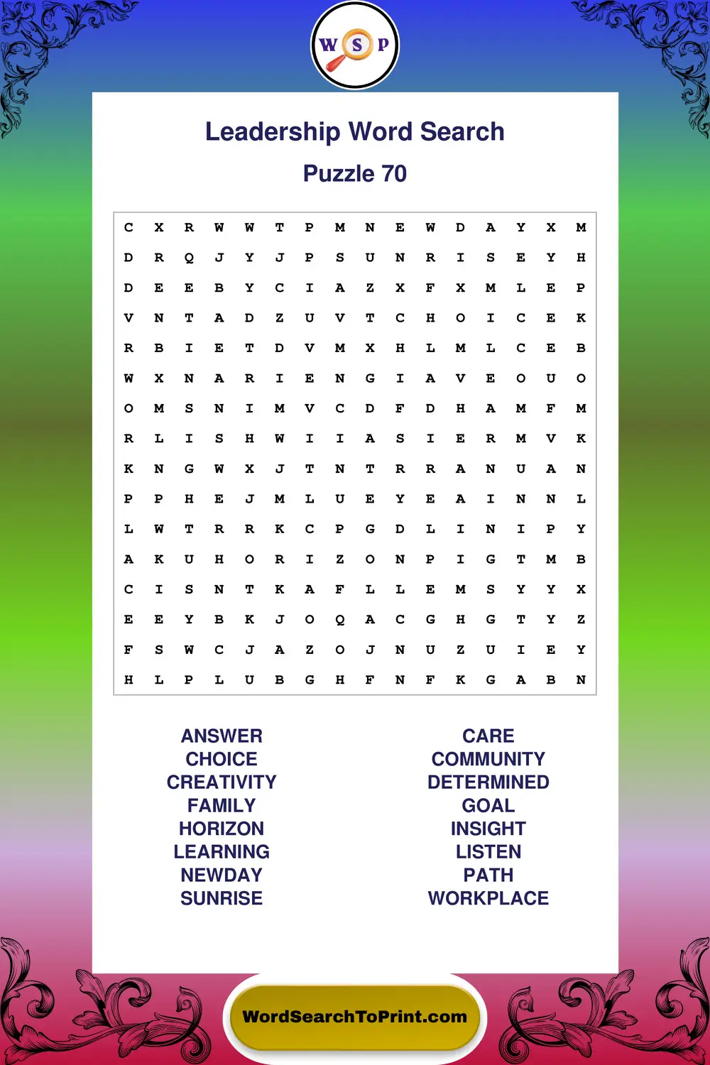 Leadership Word Search Puzzle 70