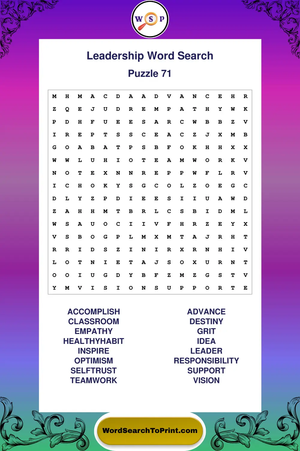 Leadership Word Search Puzzle 71