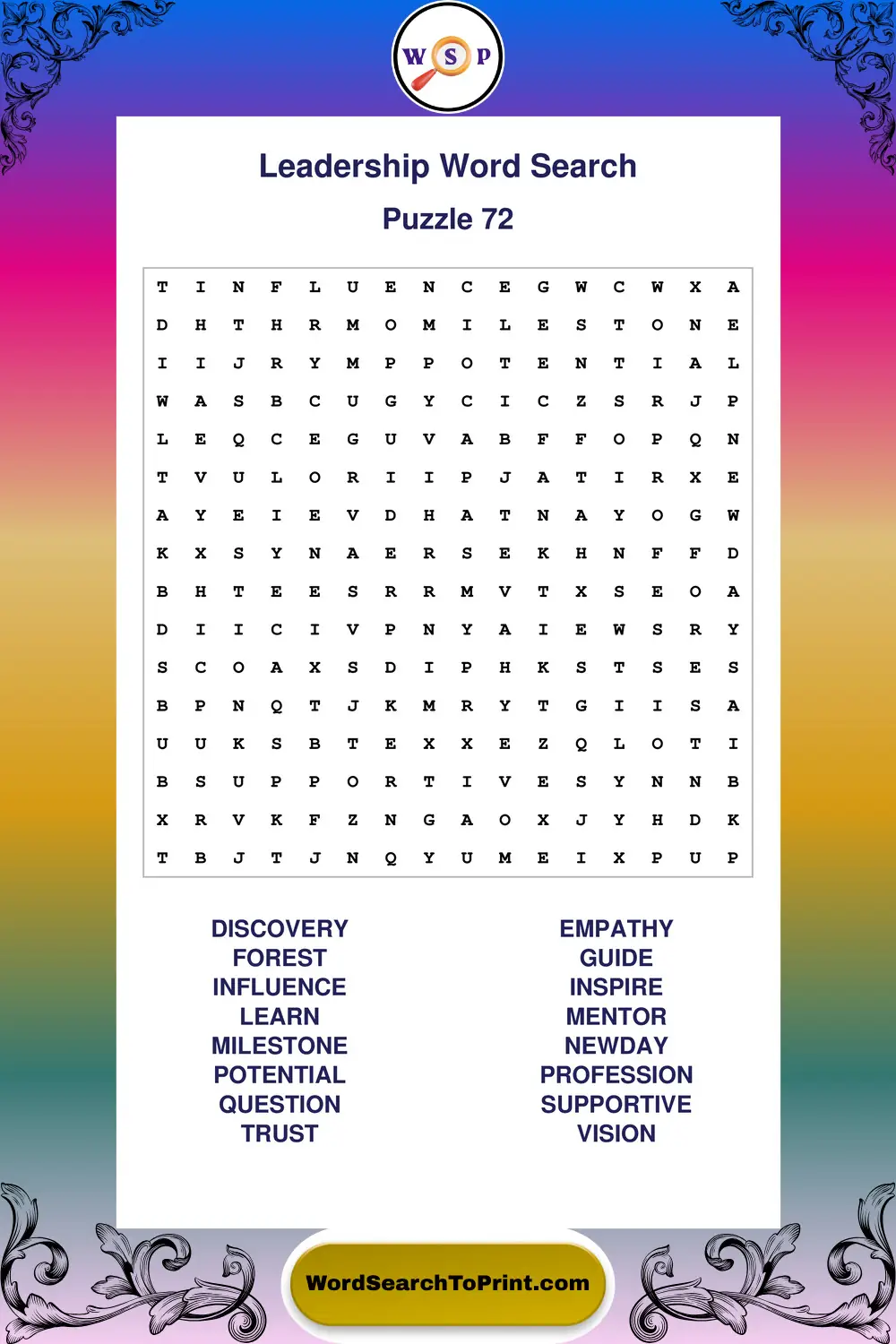 Leadership Word Search Puzzle 72