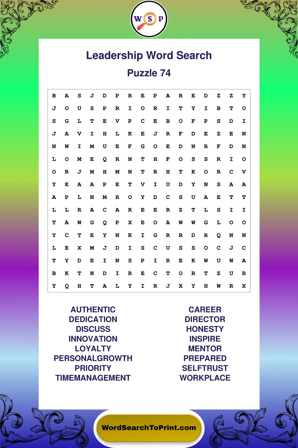 Leadership Word Search Puzzle 74