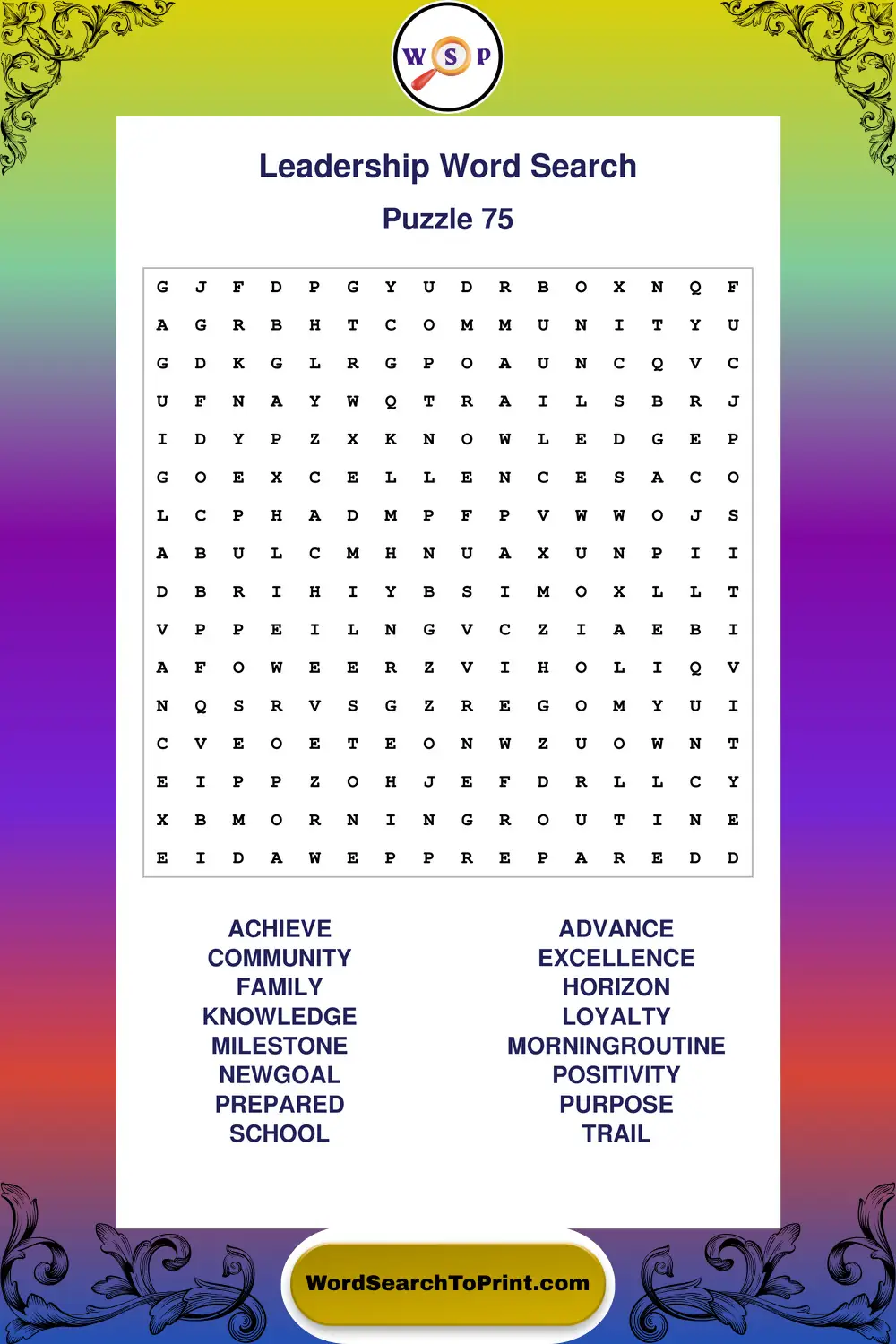 Leadership Word Search Puzzle 75