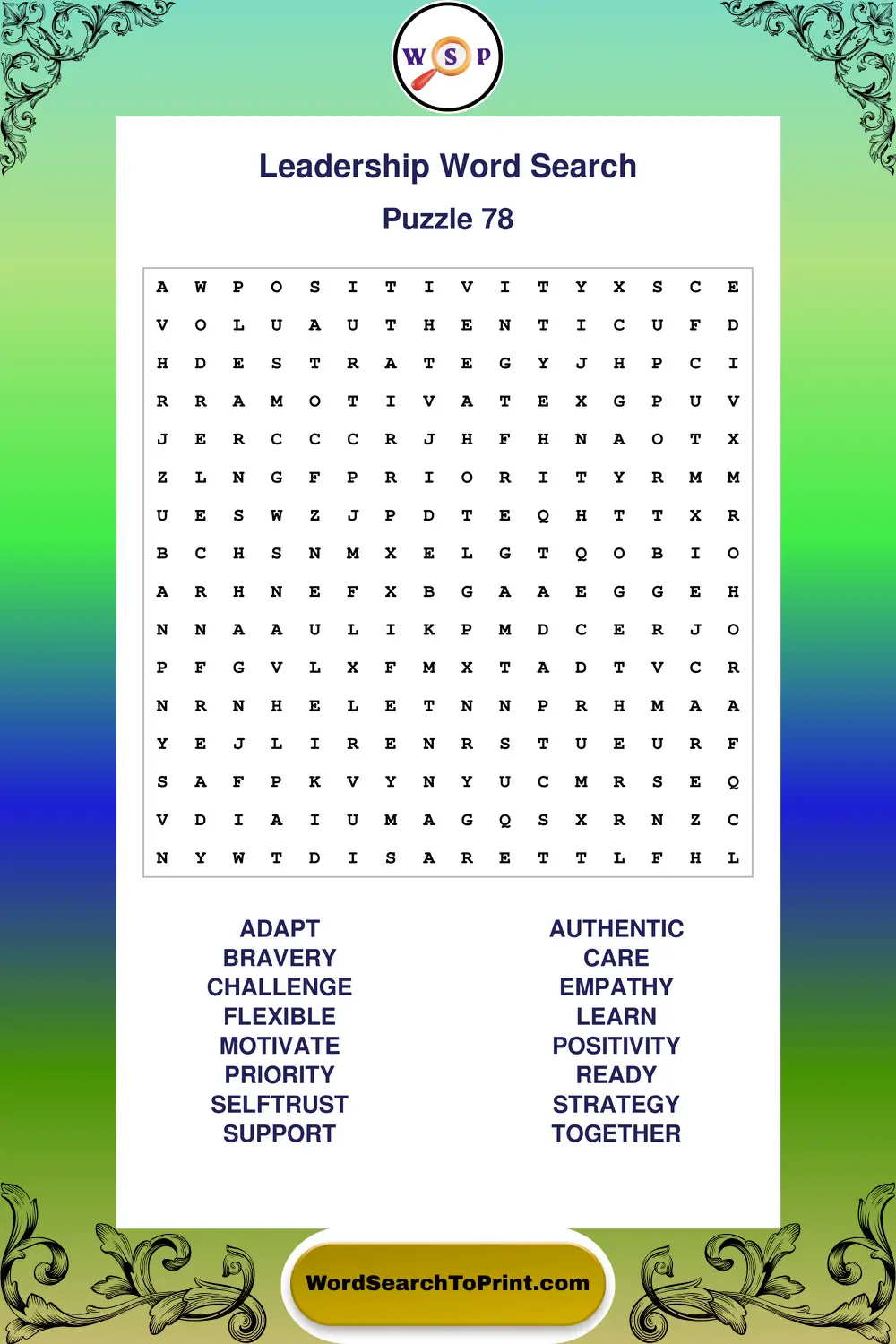 Leadership Word Search Puzzle 78