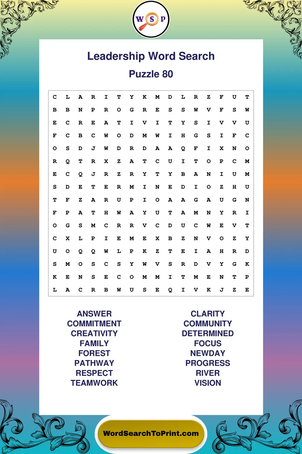 Leadership Word Search Puzzle 80