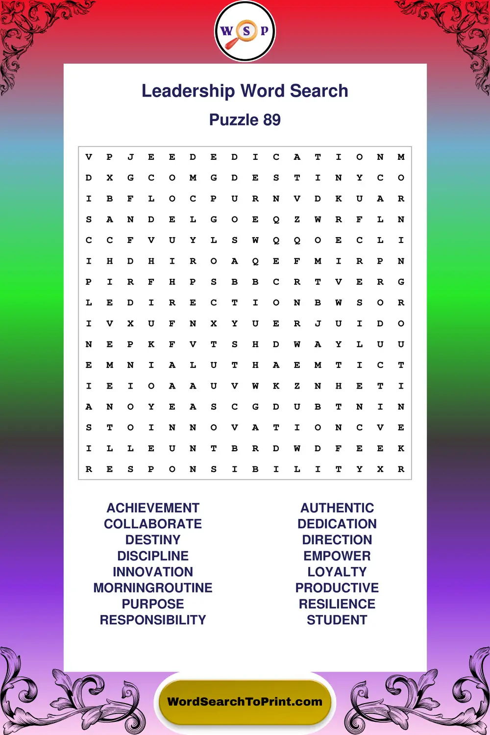 Leadership Word Search Puzzle 89