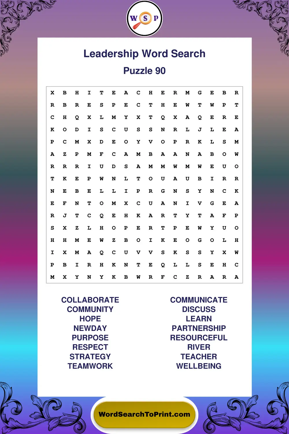 Leadership Word Search Puzzle 90