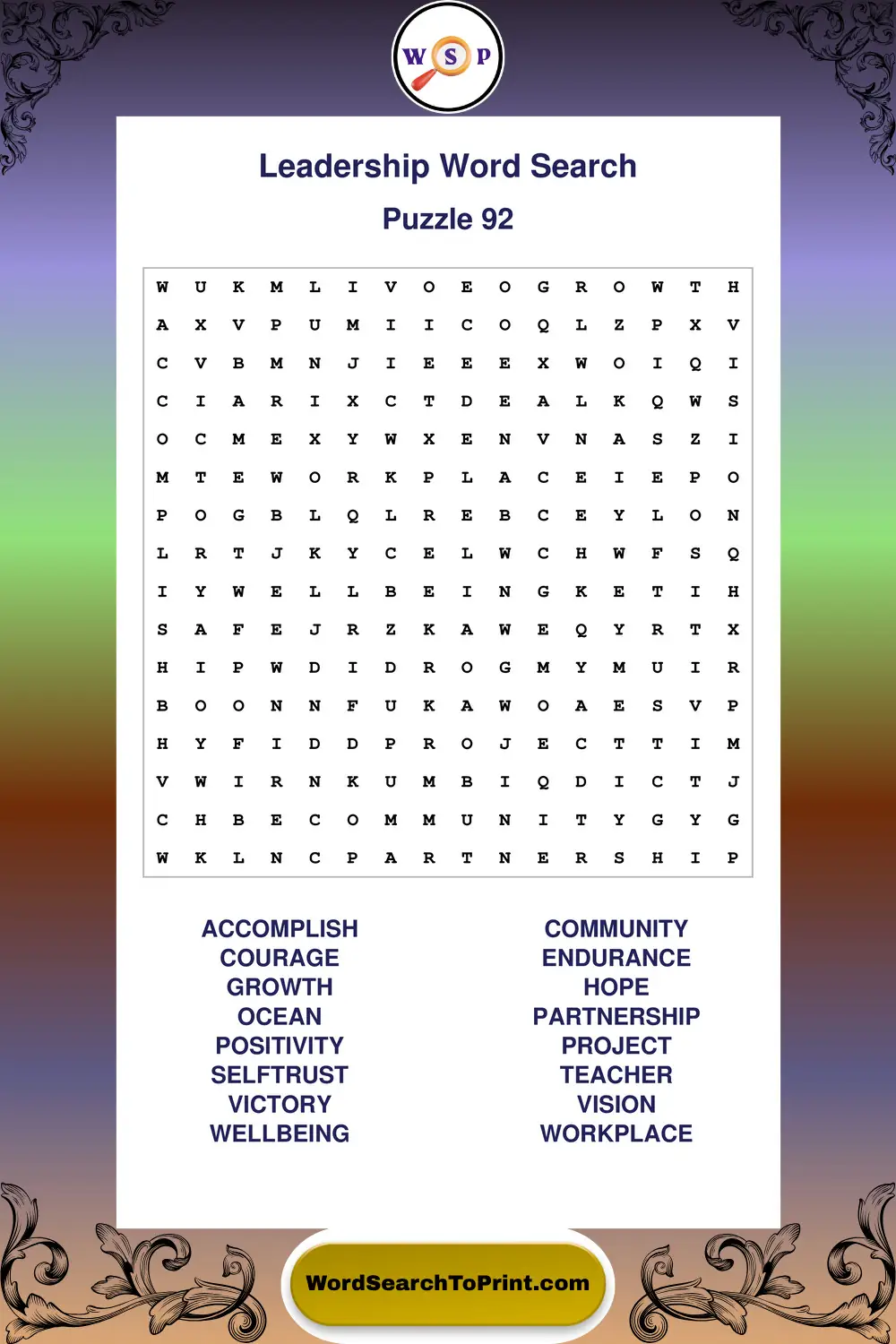 Leadership Word Search Puzzle 92