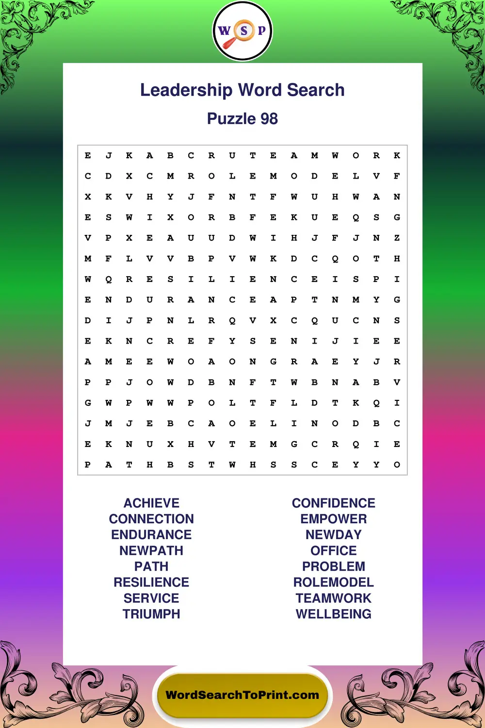 Leadership Word Search Puzzle 98