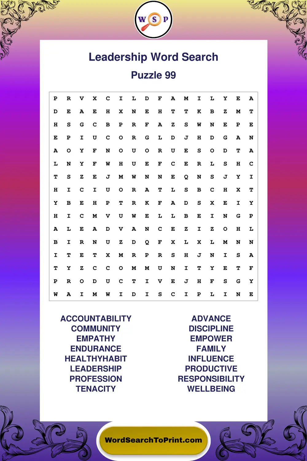 Leadership Word Search Puzzle 99