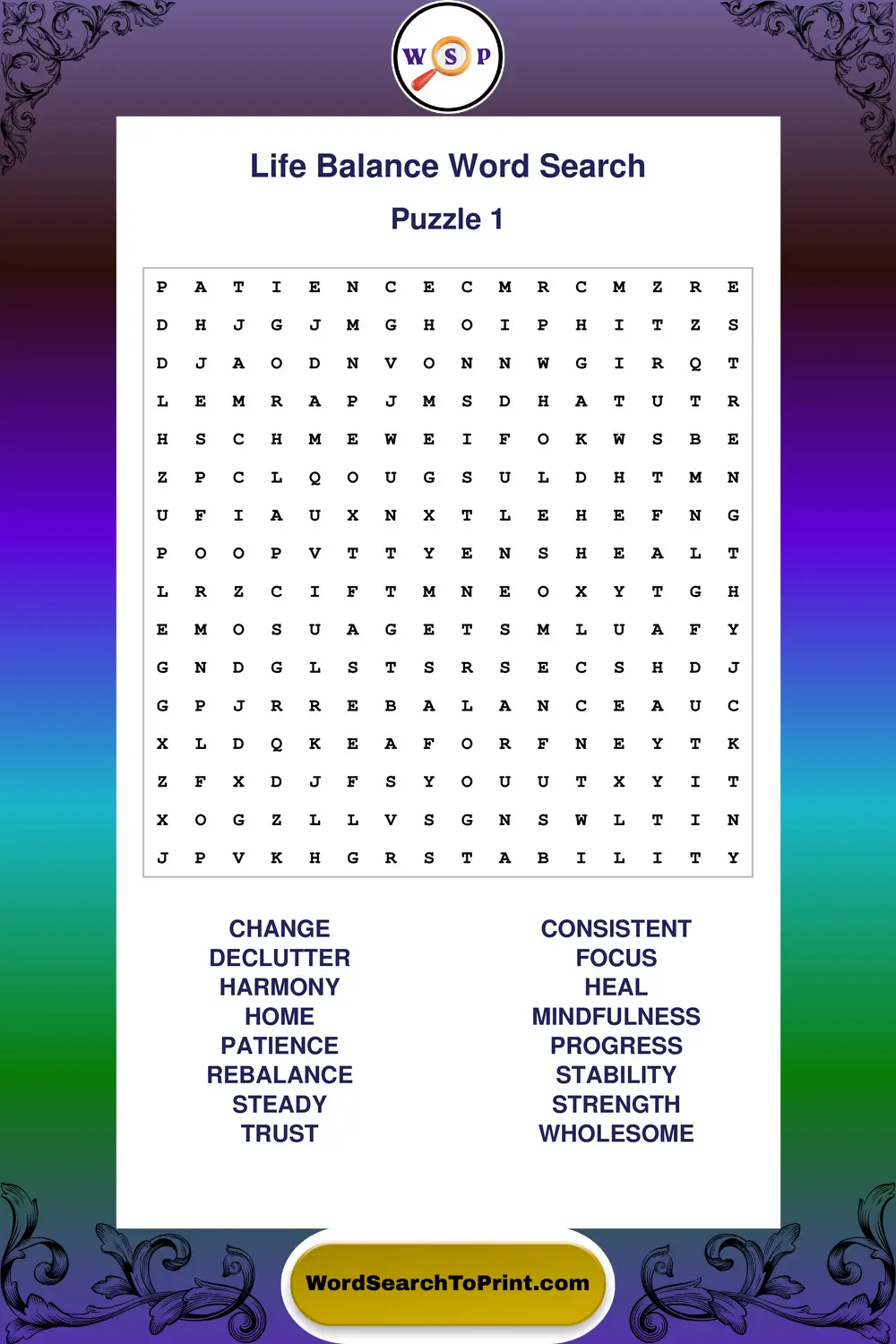 Life Balance Word Search Puzzle 1