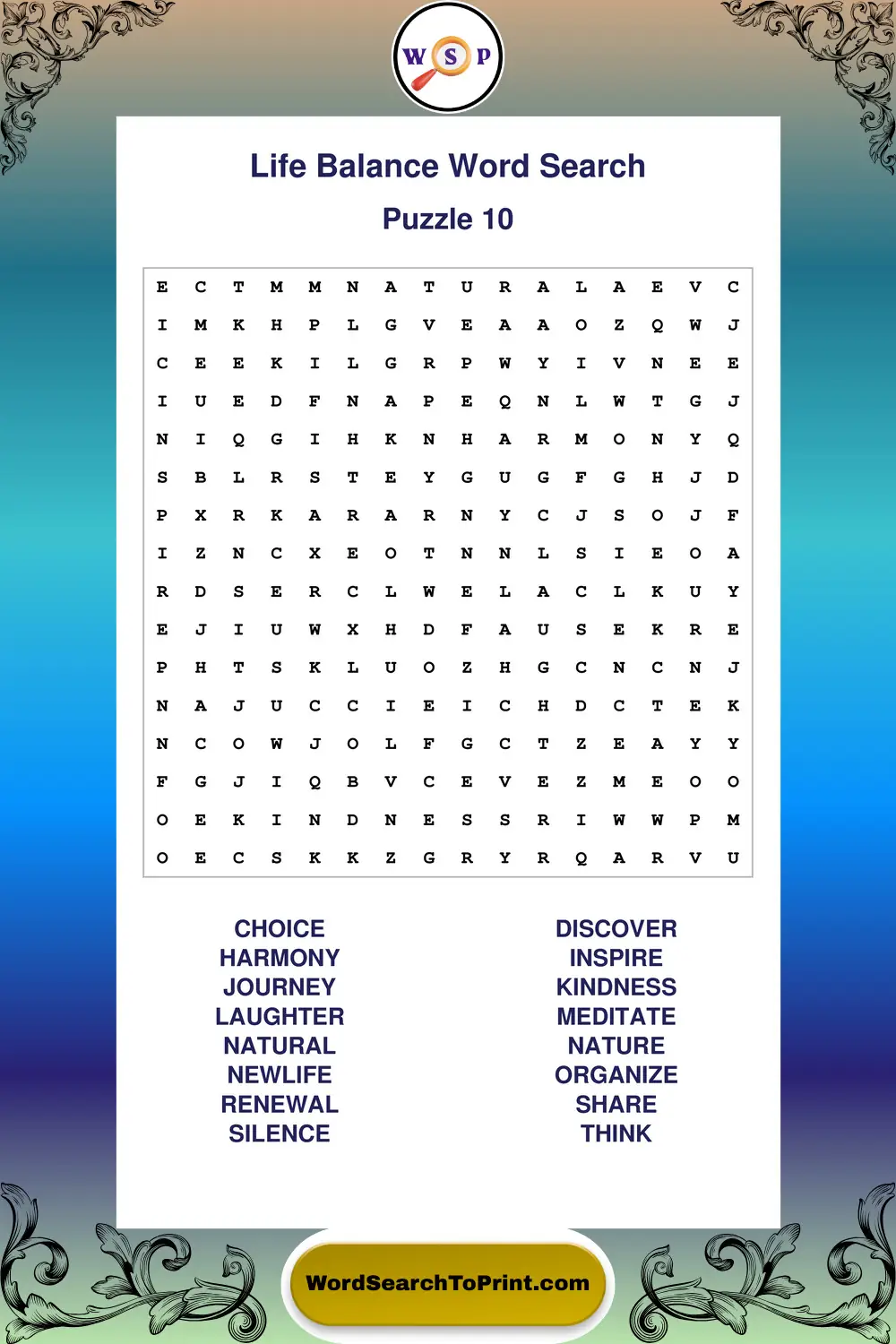 Life Balance Word Search Puzzle 10