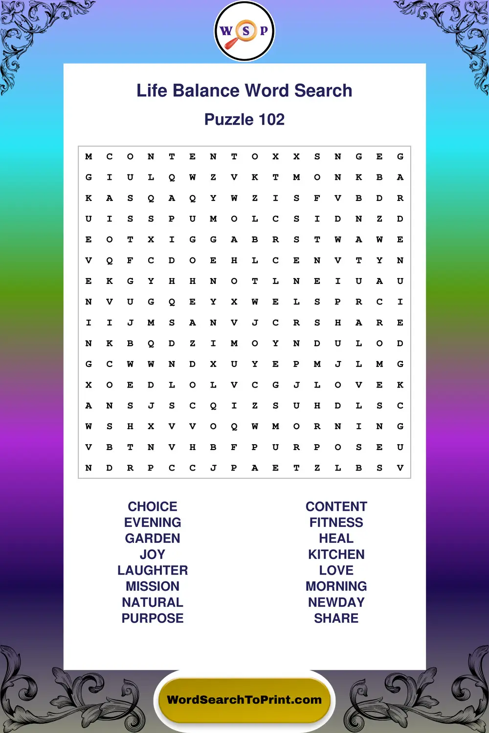 Life Balance Word Search Puzzle 102