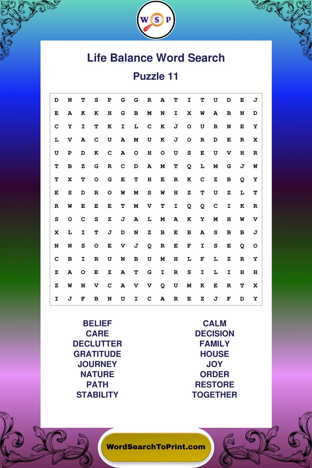 Life Balance Word Search Puzzle 11