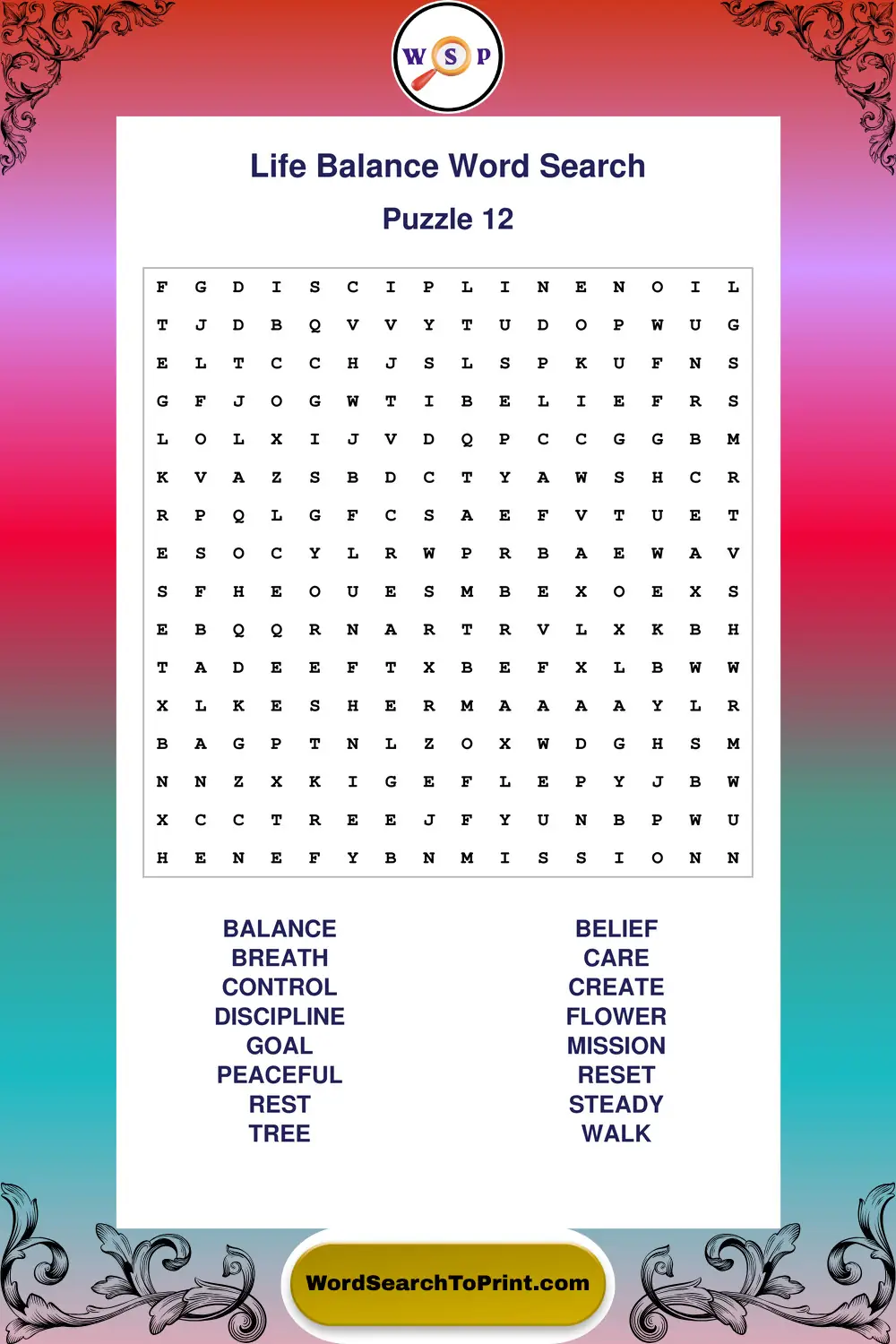 Life Balance Word Search Puzzle 12