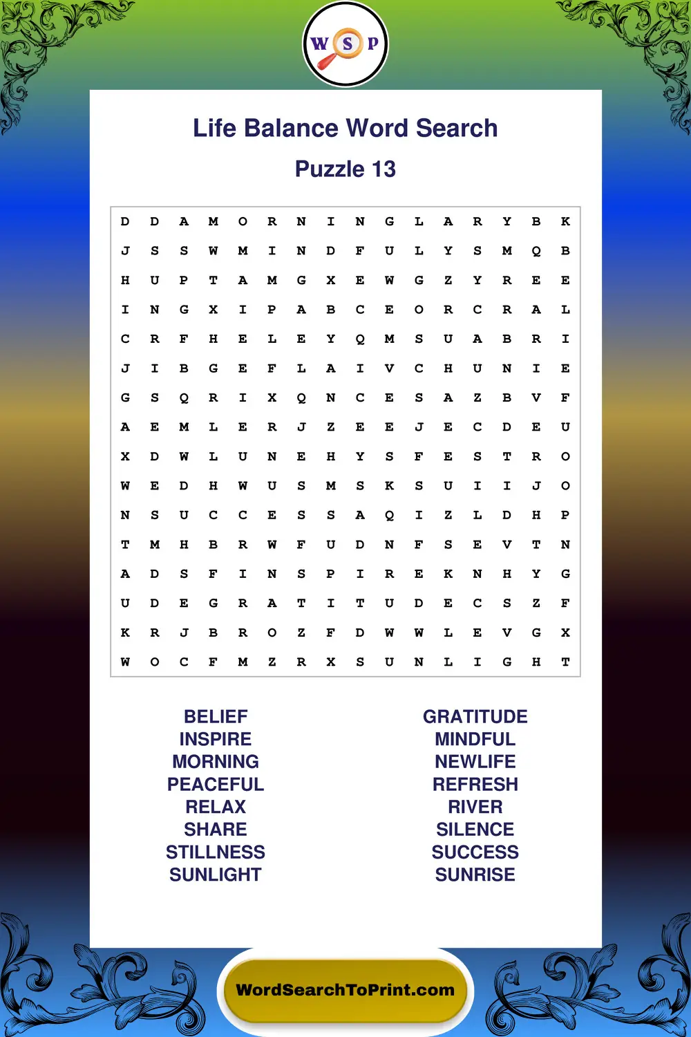 Life Balance Word Search Puzzle 13
