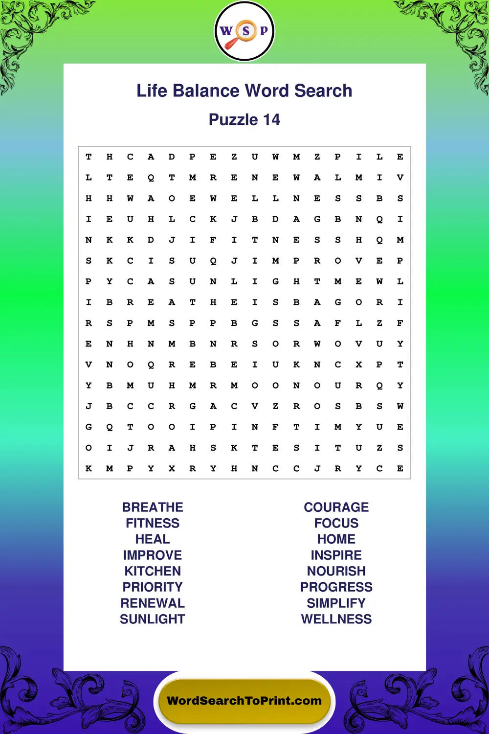 Life Balance Word Search Puzzle 14
