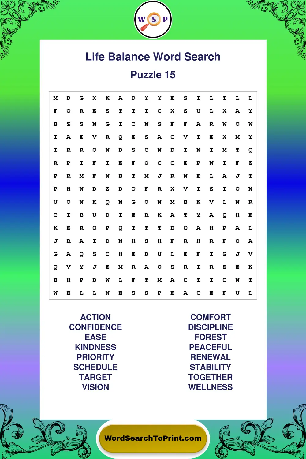 Life Balance Word Search Puzzle 15