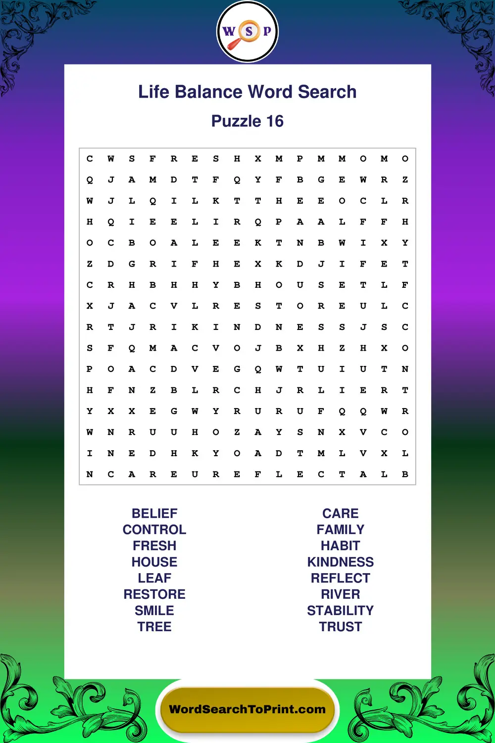 Life Balance Word Search Puzzle 16