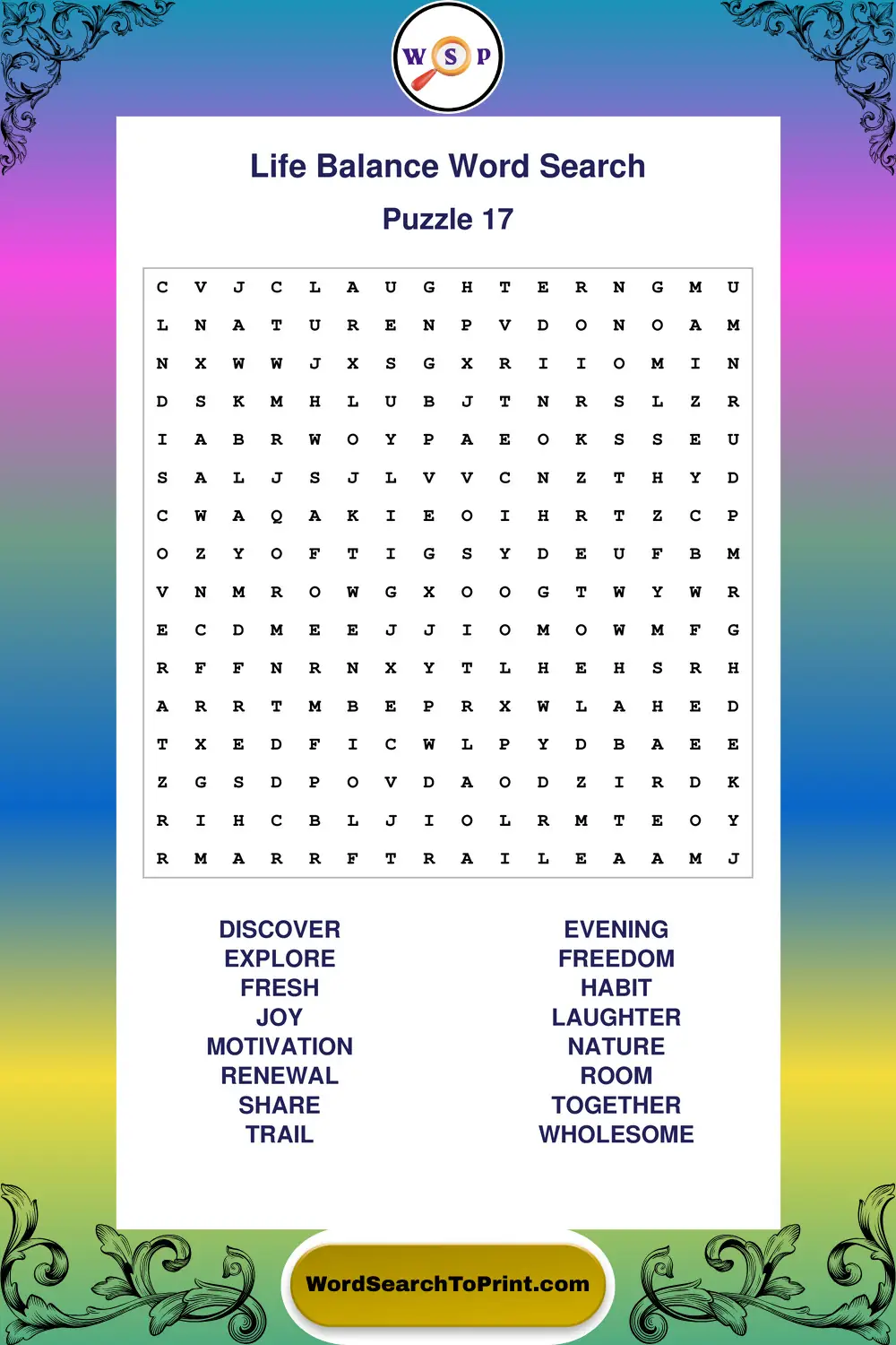 Life Balance Word Search Puzzle 17