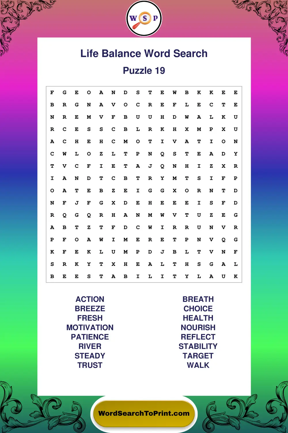 Life Balance Word Search Puzzle 19