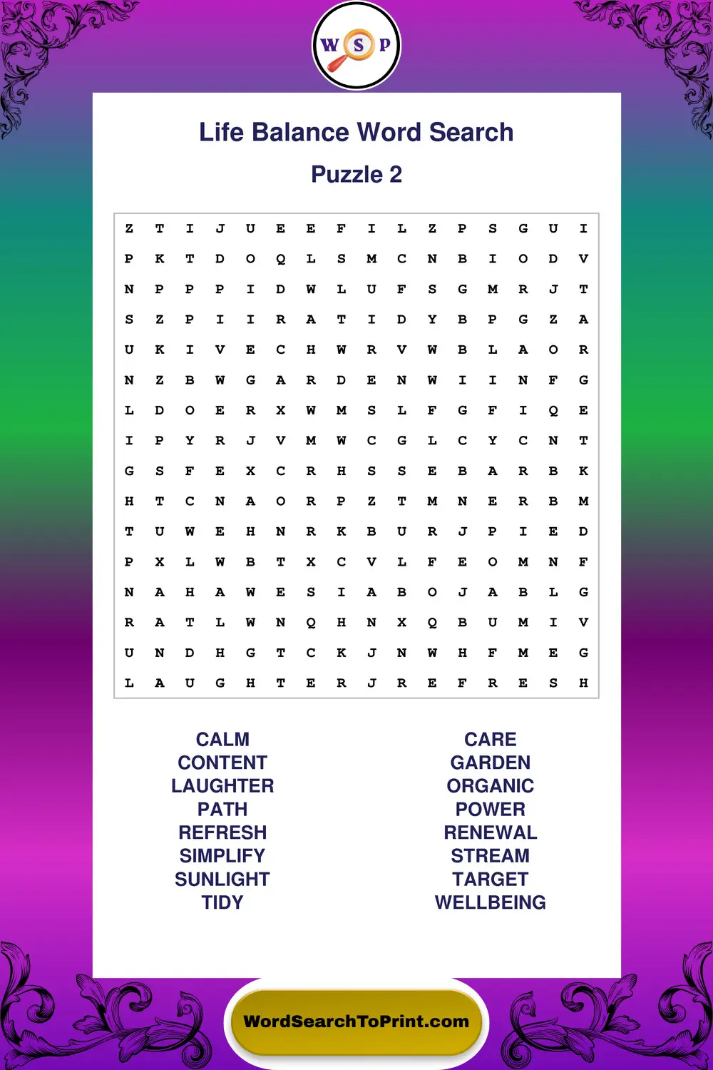 Life Balance Word Search Puzzle 2