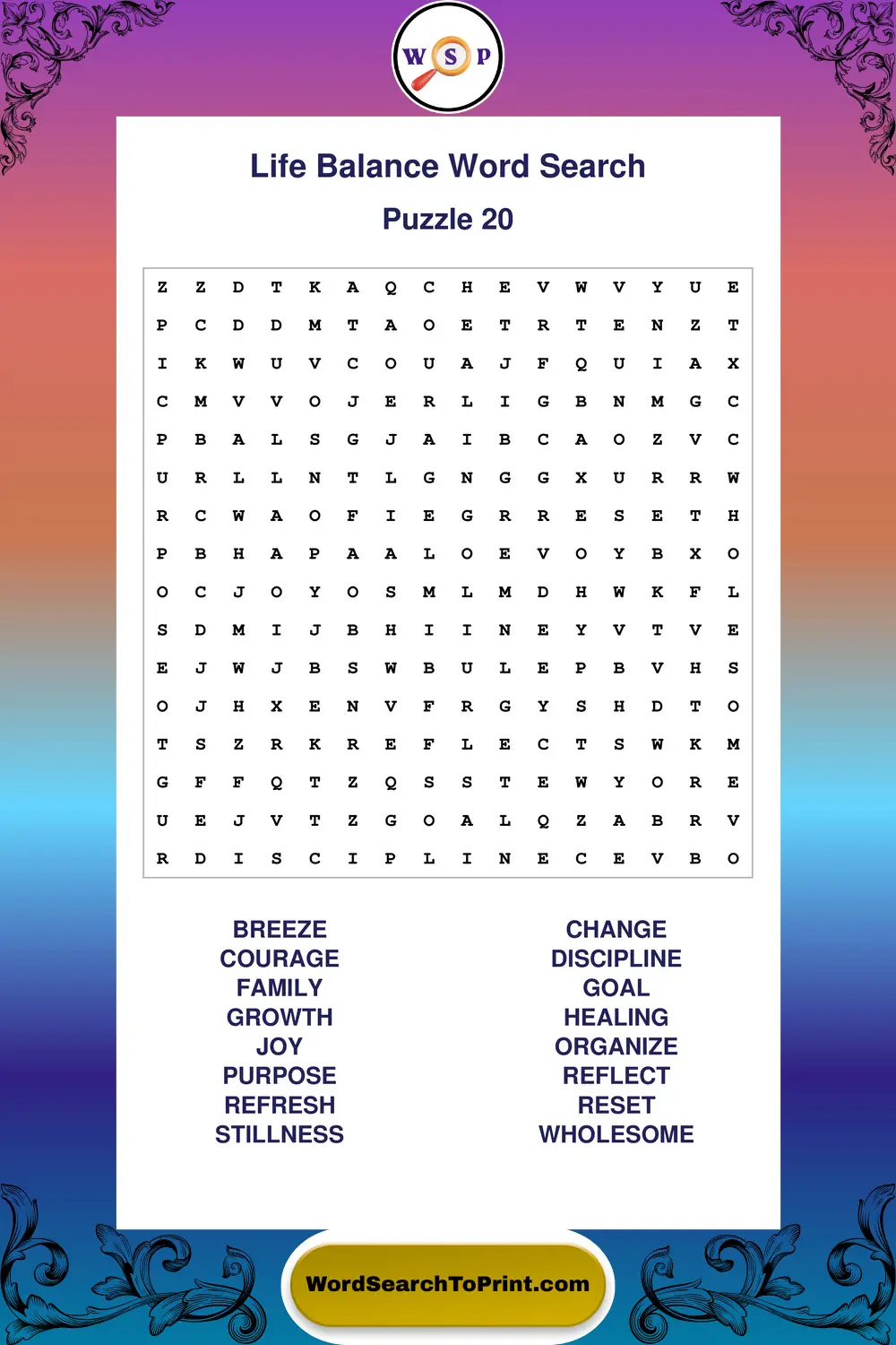 Life Balance Word Search Puzzle 20