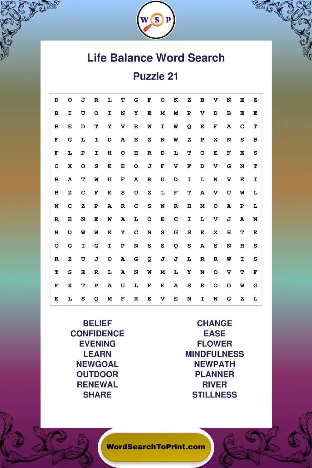 Life Balance Word Search Puzzle 21