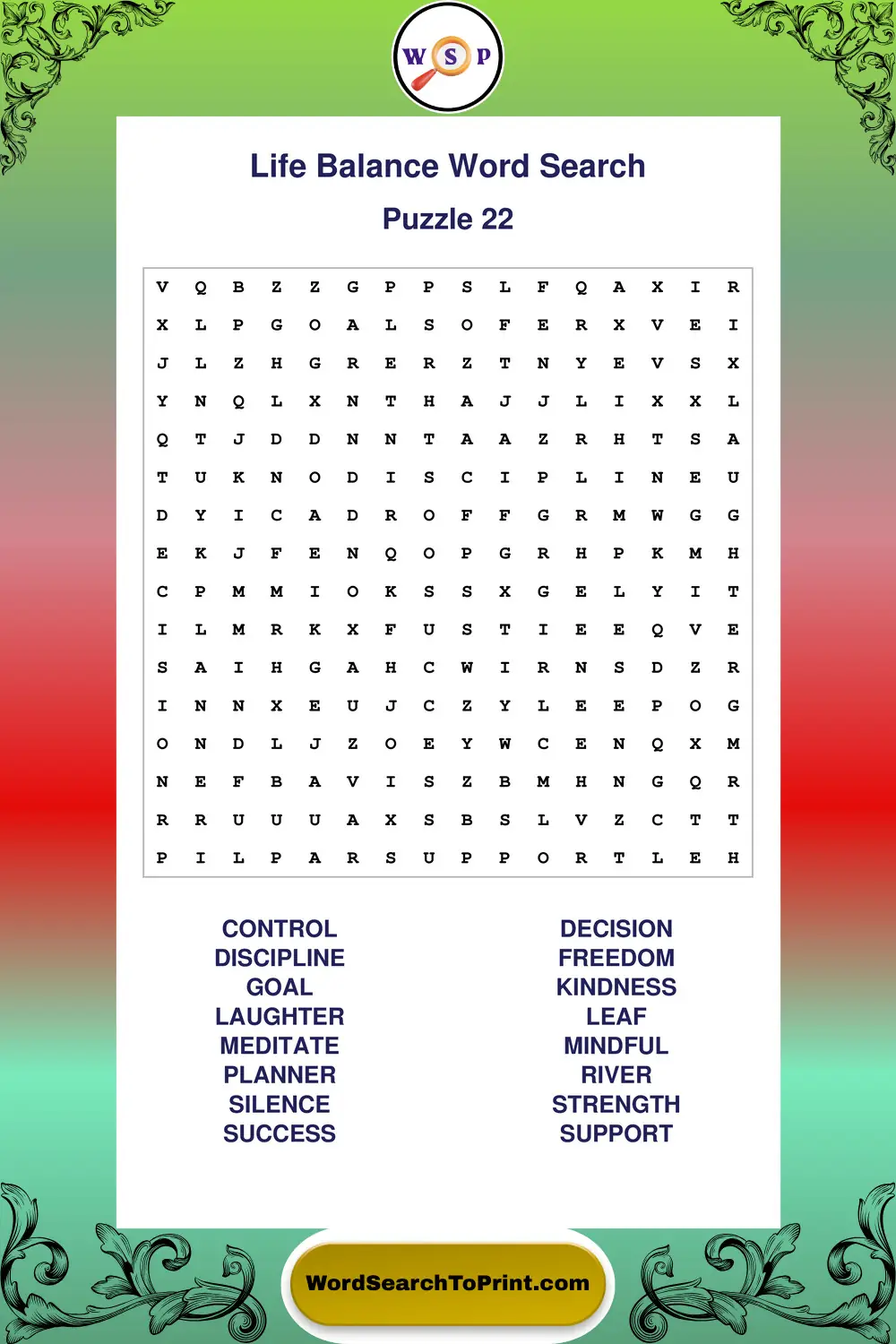Life Balance Word Search Puzzle 22