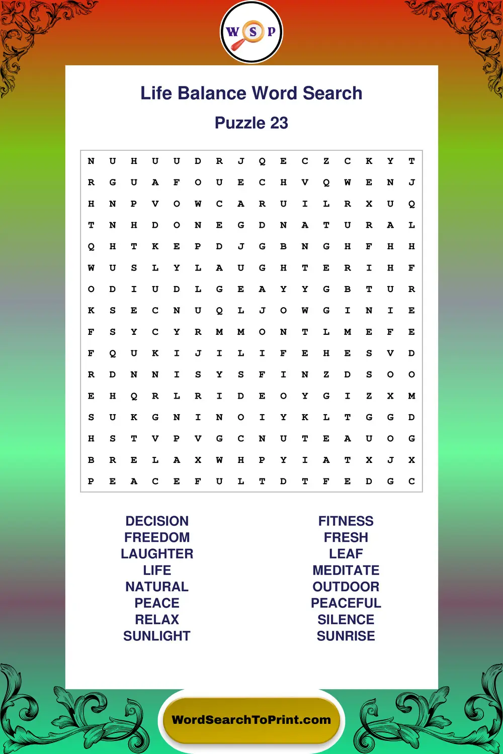 Life Balance Word Search Puzzle 23