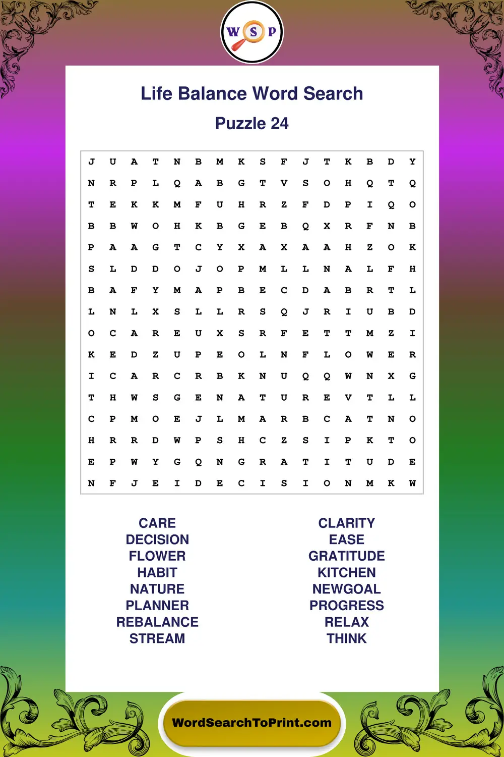 Life Balance Word Search Puzzle 24