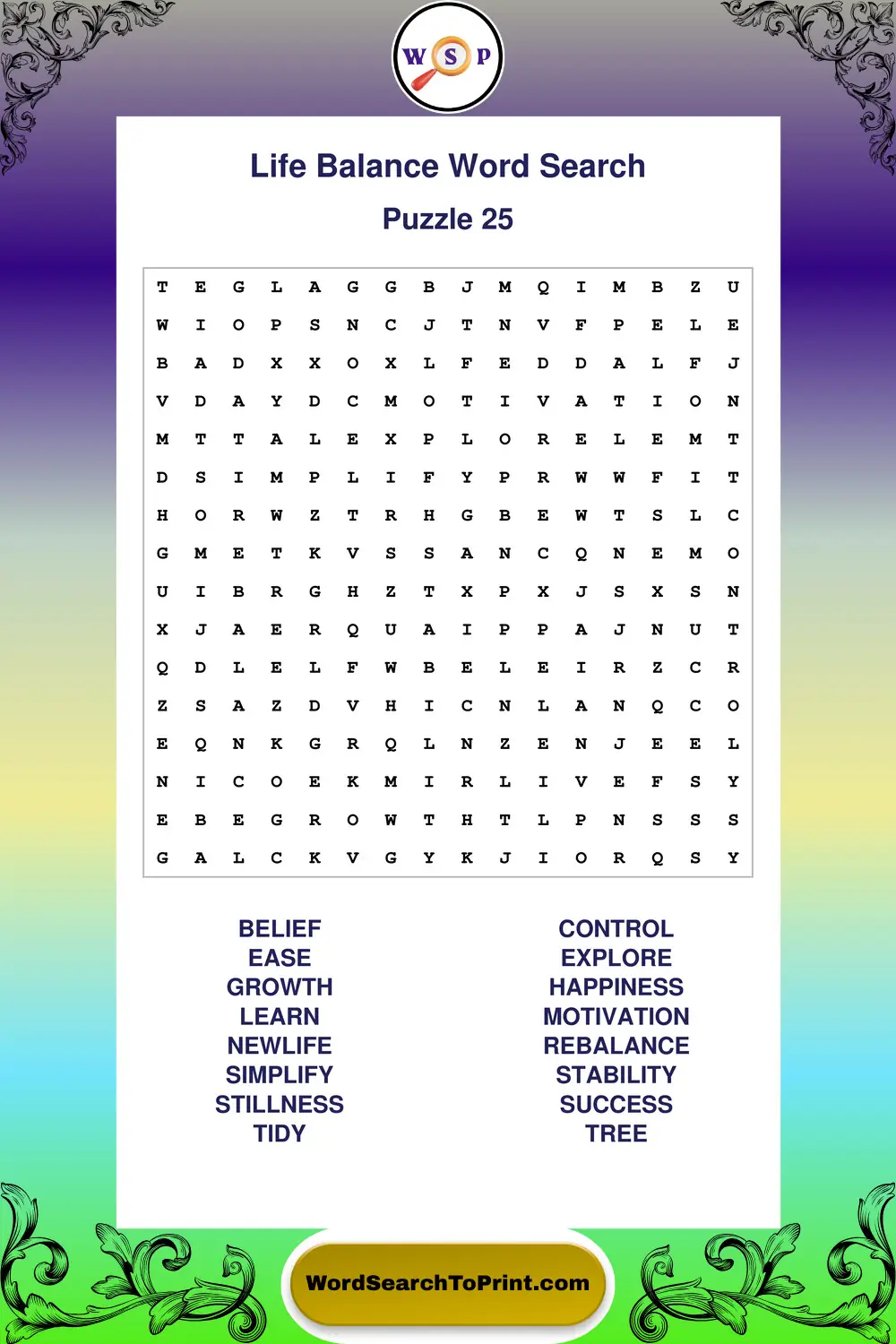 Life Balance Word Search Puzzle 25