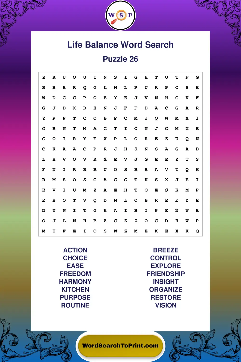 Life Balance Word Search Puzzle 26
