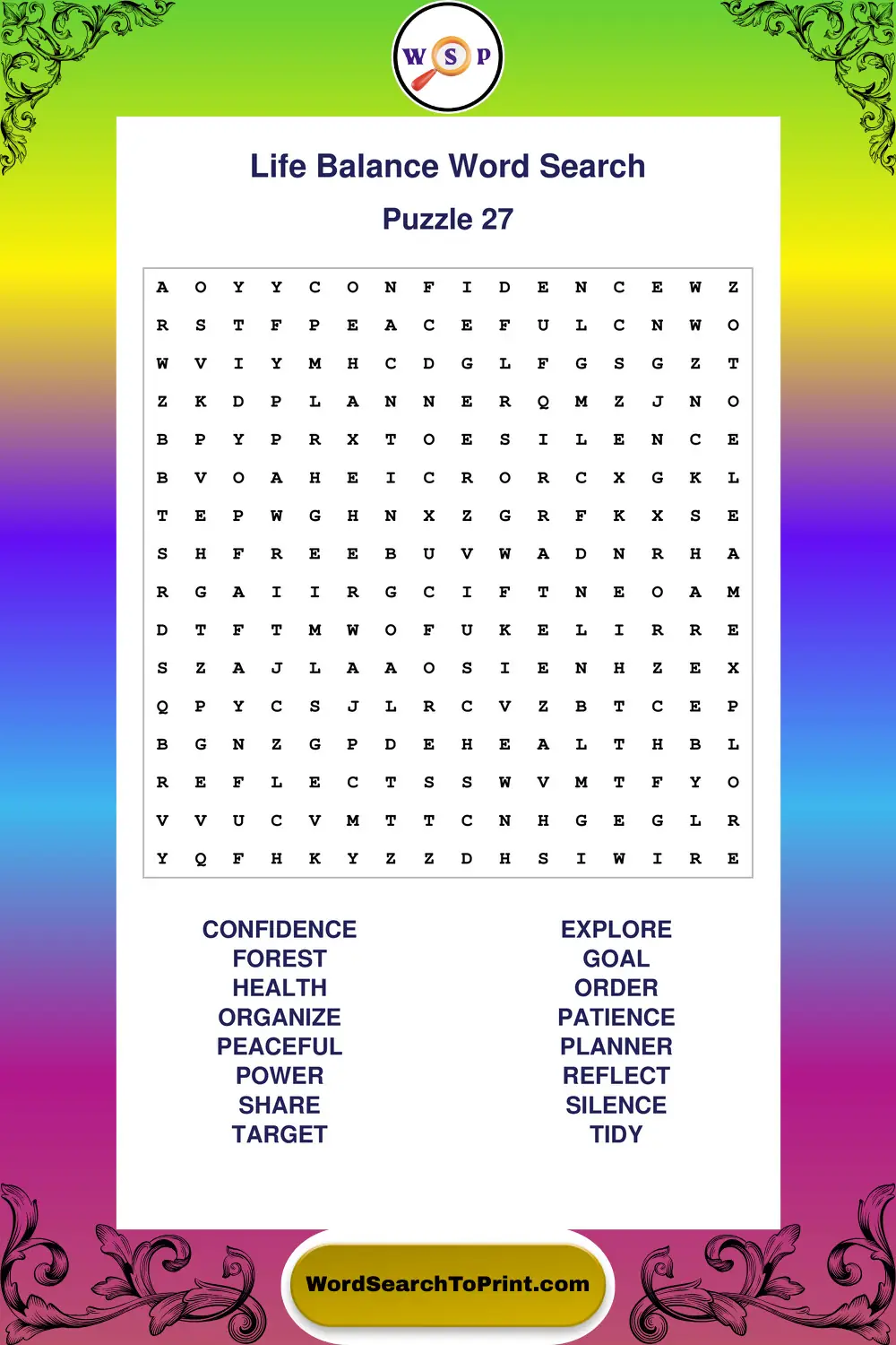 Life Balance Word Search Puzzle 27