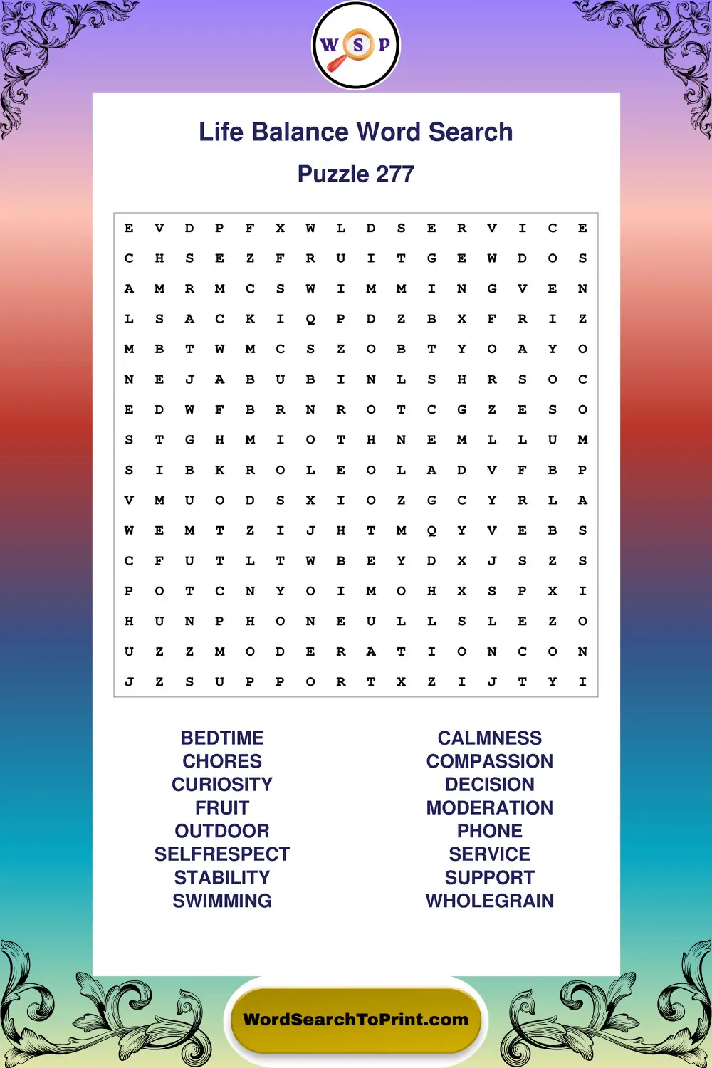 Life Balance Word Search Puzzle 277