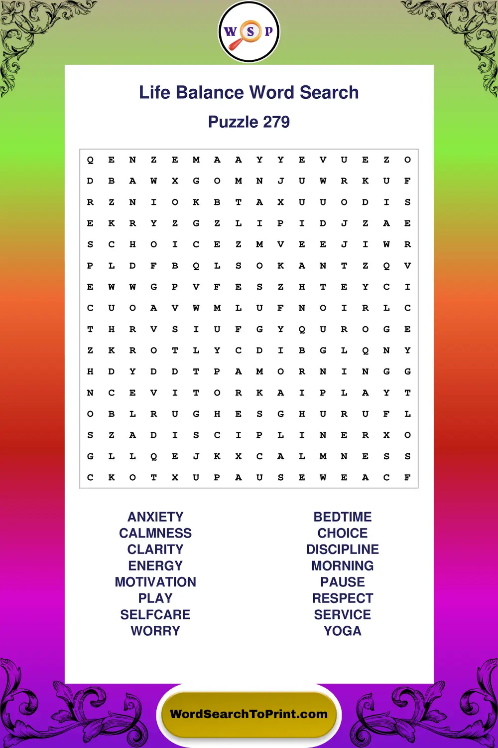 Life Balance Word Search Puzzle 279