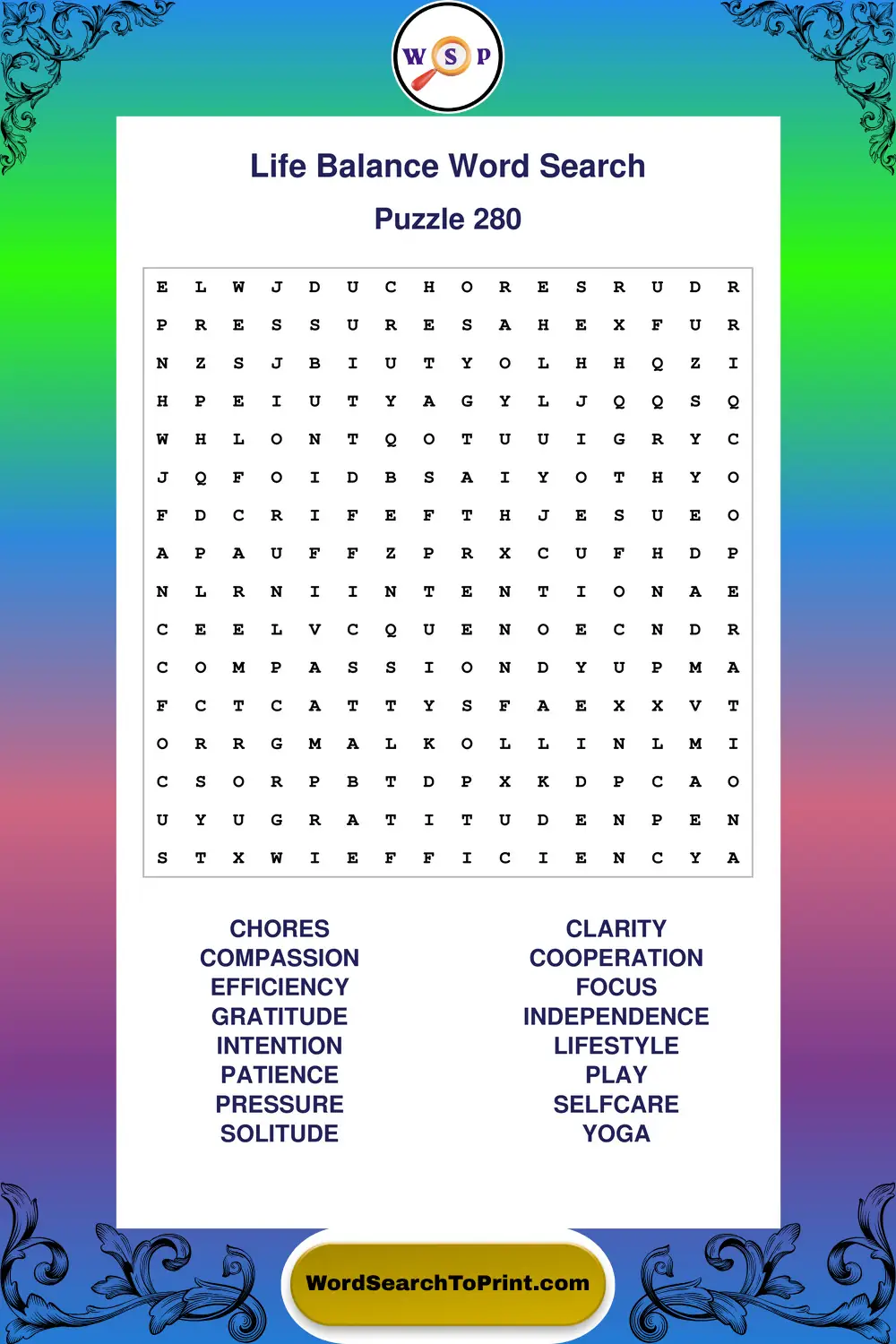 Life Balance Word Search Puzzle 280