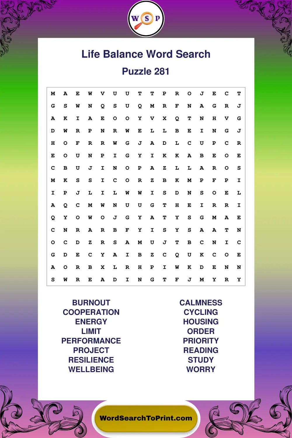 Life Balance Word Search Puzzle 281