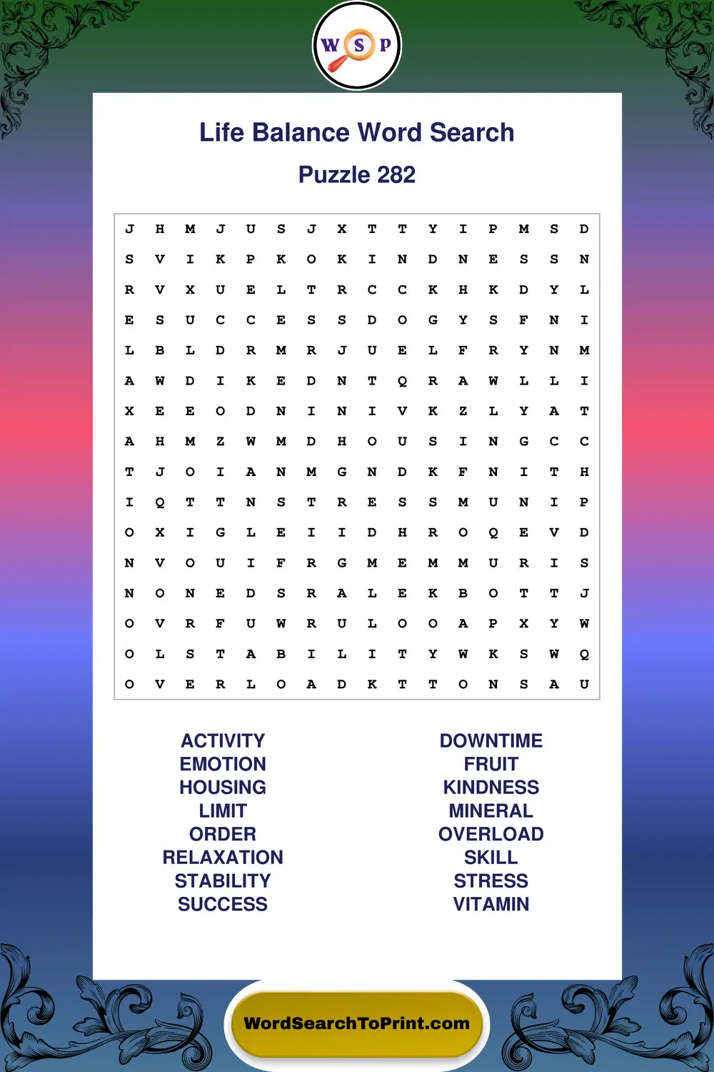 Life Balance Word Search Puzzle 282