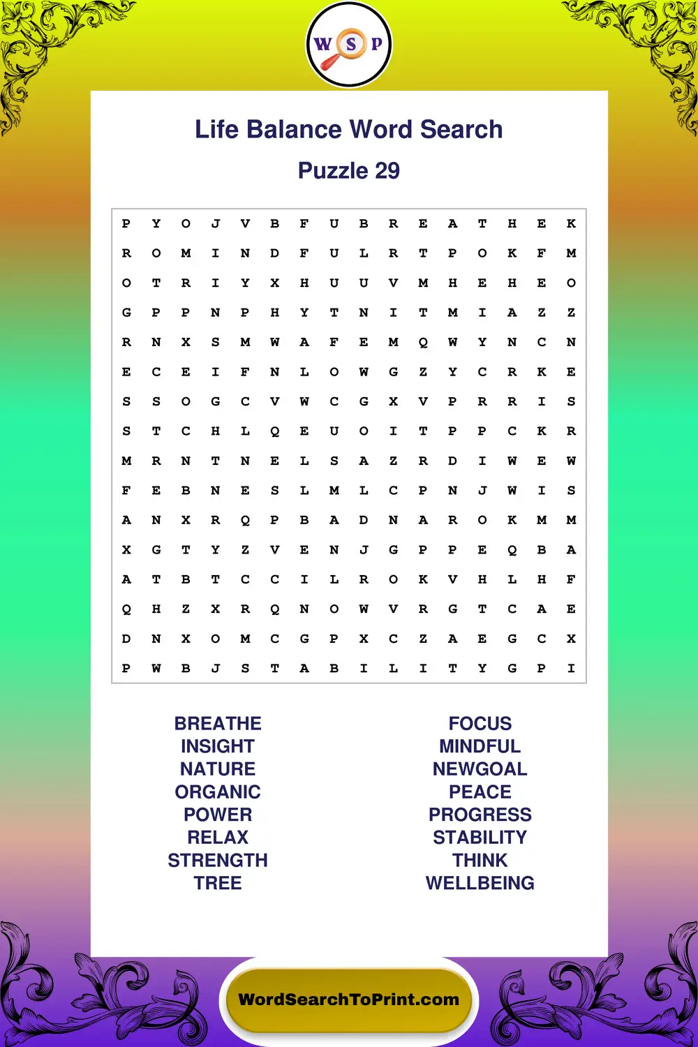 Life Balance Word Search Puzzle 29