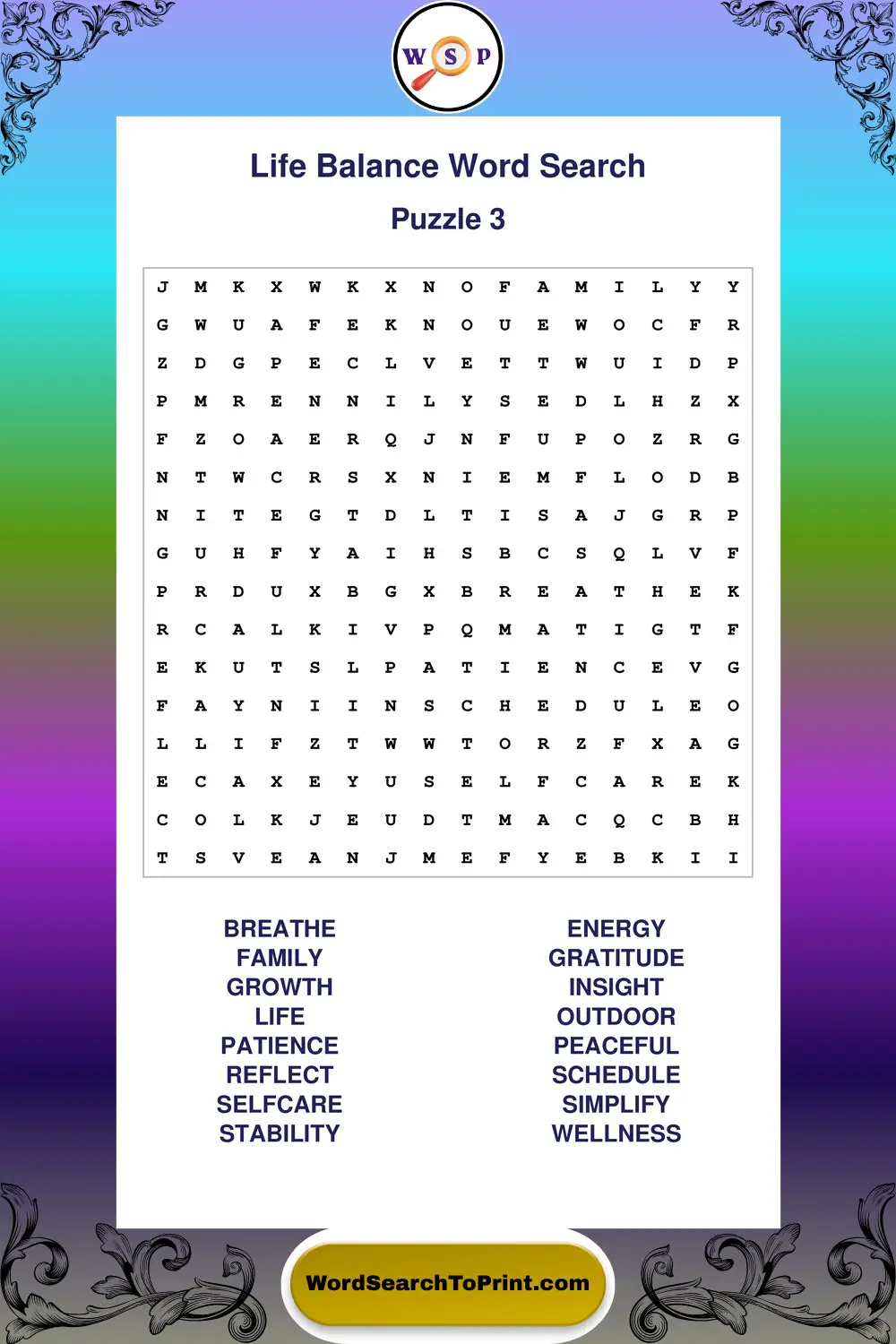 Life Balance Word Search Puzzle 3