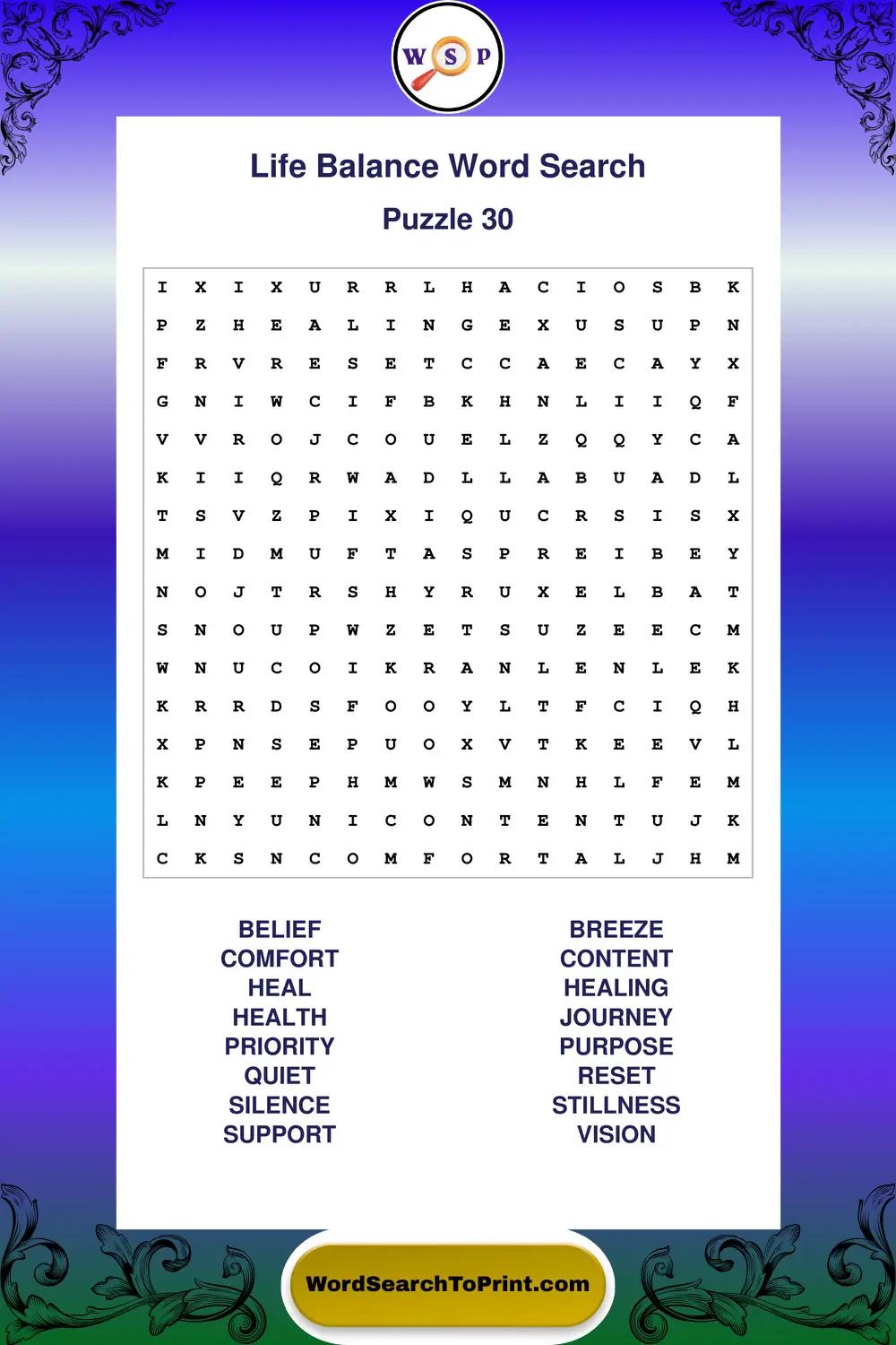 Life Balance Word Search Puzzle 30